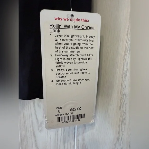 Lululemon Athletica Rollin’ With My Om’ies Black Tank Size 8 NWT - Picture 6 of 7